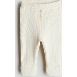 H&M Vit Ribbstickad Byxa - Crèmevit