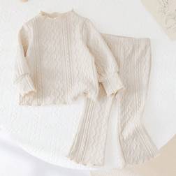 Shein Apricot Ruffled Hem Long Sleeve Top And Flare Pants - Autumn/Winter