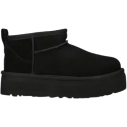 UGG Classic Ultra Mini logo Patch Suede & Shearling Platform - Black