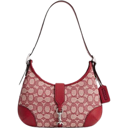 Coach Hamptons Hobo Bag In Signature Textile Jacquard - Silver/Ruby Ivory