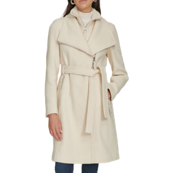 Calvin Klein Angled Zip Twill Coat - Ivory