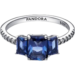 Pandora Bague Scintillante Trio de Pierres Rectangulaires Bleues Timeless