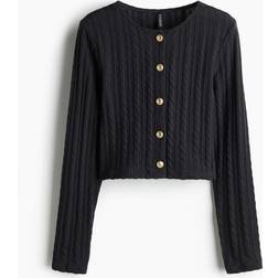 H&M Kofta Med Kabelstickad Look - Dark Grey