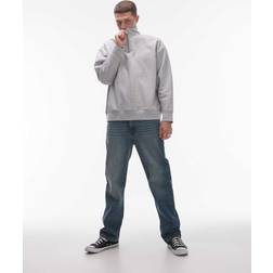 Topman Oversized Gråmeleret Sweatshirt Med 1/4 Lynlås - Kraftigt Stof
