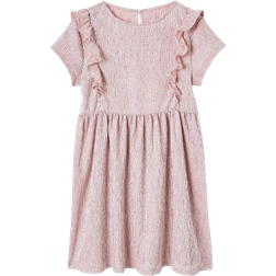 Vertbaudet Girl's Occasion Wear Dress in Fancy Iridescent Fabric - Pale Pink