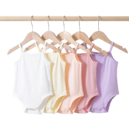 Shein 5pcs Baby Girl's Simple Knitted Solid Color Romper Bodysuit Set, Comfortable Strappy And Snap Crotch Design, Suitable For Summer