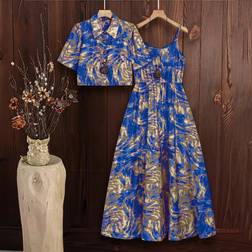 Shein Damen Set Kleid mit Blume Muster - Spaghettiträgern/Jacke