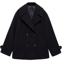 Mango Goya Double Breasted Wool Coat - Dark Navy