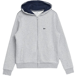 Lacoste Kid's Zippered Fleece Sweatshirt Hoddie - Heather Wall/Navy Blue