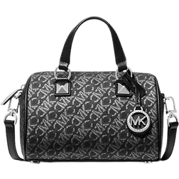 Michael Kors Grayson Small Metallic Empire Signature Logo Duffel Crossbody Bag - Black/Silver