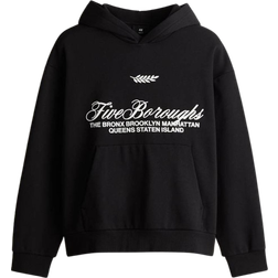 H&M Loose Fit Printed Hoodie - Black/Five Boroughs