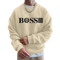 Shein Men's Casual BOSS Logo & Pattern Thermal Lined Pullover Sweatshirt, Suitable for Sports and Commuting