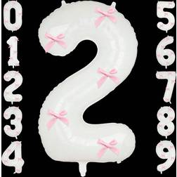 Shein Pink Bow Decor 40" White Number Foil Balloons