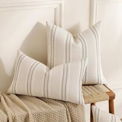 Shein Double-Sided Striped Woven Pillow Covers 2 pcs Pillow Case Green, Beige (50x30cm)