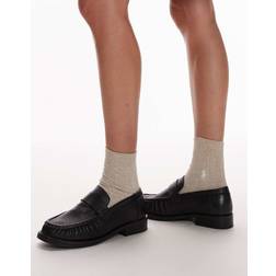 Topshop Carey Leather Loafers with Ruched Detail - Black