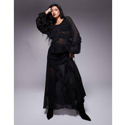 River Island Chiffon Ruffle Maxi Skirt - Black