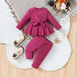 Shein Casual Ruffle Hem Blouse And Pants Set - Autumn/Winter