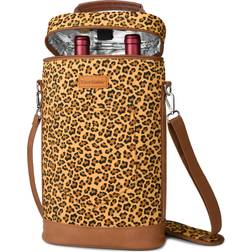 Tirrinia Wine Gift Tote Cheetah PU Leather 2 Bottle Insulated Carri