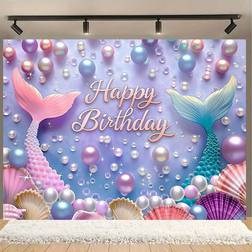Shein Mermaid Pearl Shell Happy Birthday Backdrop