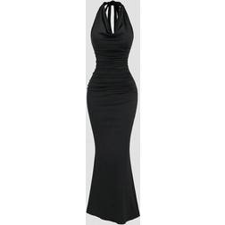 Shein Draped Neck Bodycon Fish Tail Dress - Black