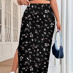 Shein Casual Simple Allover Print Midi Skirt - Plus Size