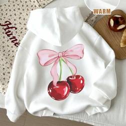 Shein Lässiger Minimalistischer Kapuzenpullover - Schleifen/Kirschprint