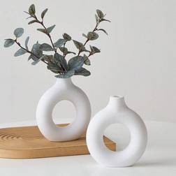 Shein White Ceramic Look Flower 1pc Vase 14.5cm