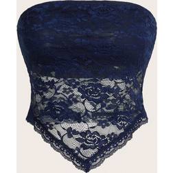 Shein Lace Trim Minimalist Bandeau Top - Casual