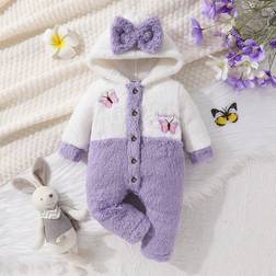Shein Butterfly Embroidery Hooded Bear Jumpsuit - Soft