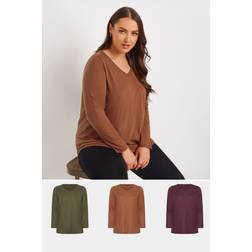Yours Plus Size V-Neck T-Shirts - Brown