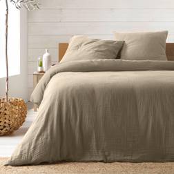 Douceur D Interieur Parure Lit en Gaze de Coton 240 x 220 cm Housse de couette Blanc, Beige (240x220cm)