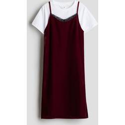 H&M 2-Delat Set Med Tröja Och Klänning - Mörkröd/Vit