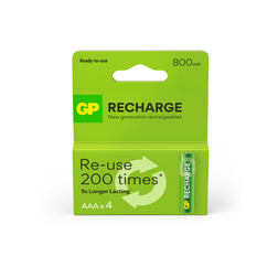 GP Recharge AAA 800mAh Rechargeable Batteries 4-pack