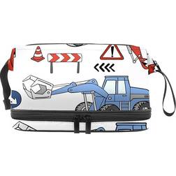 VAPOKF Construction Trucks And Bulldozers Double Layer Cosmetic Bag - White