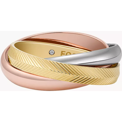 Fossil Harlow Interlocking Links Tri Tone Band Ring - Gold/Silver/Rose Gold/Transparent