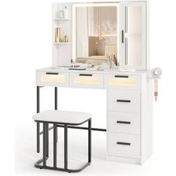 Costway LED Lights White Dressing Table 15.5x39.5"