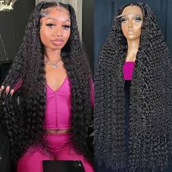 KVFCT 13x6 Deep Wave Lace Front Wig 30 inch Black