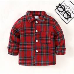 Shein Baby Boy Fashionable Casual Shirt - Black/Red Plaid