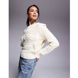 River Island Cable Crop Jumper - Cream/White