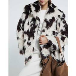 River Island Fuskpäls Med Komönster - Vit/a