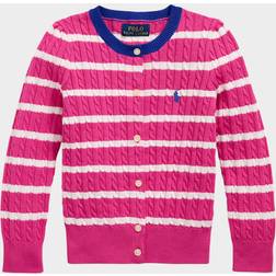 Ralph Lauren Girl's Striped Cable Cotton Cardigan - Belmont Pink Multi