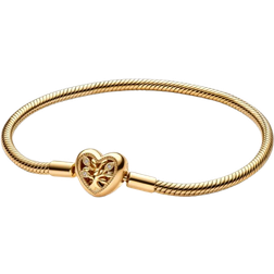 Pandora Family Tree Heart Clasp Snake Chain Bracelet - Enamel/14k Gold/Black