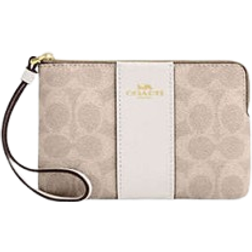Coach Corner Zip Wristlet In Signature Canvas With Stripe - Gold/Sand/Chalk