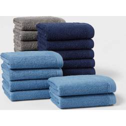 Room Essentials 18pk Everyday Washcloths Gray Kitchen Towel Gray, Blue (30.5x30.5cm)