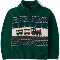 The Children's Place Toddler Train Fairisle Mock Neck Sweater - Green