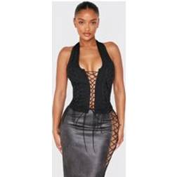 PrettyLittleThing Shape Black Bandage Lace Up Corset Top - Black