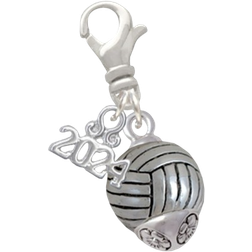 Delight Jewelry Volleyball Spinner Clip on Charm with Year 2024 - Silver