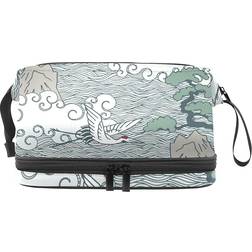 VAPOKF Flying Crane And Pine Double Layer Cosmetic Bag - Multicolour