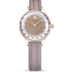 Swarovski Octea Nova horloge, Swiss Made, Lederen band, Beige, Roségoudkleurige afwerking
