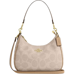 Coach Teri Hobo Bag In Blocked Signature Canvas - Gold/Sand/Tan